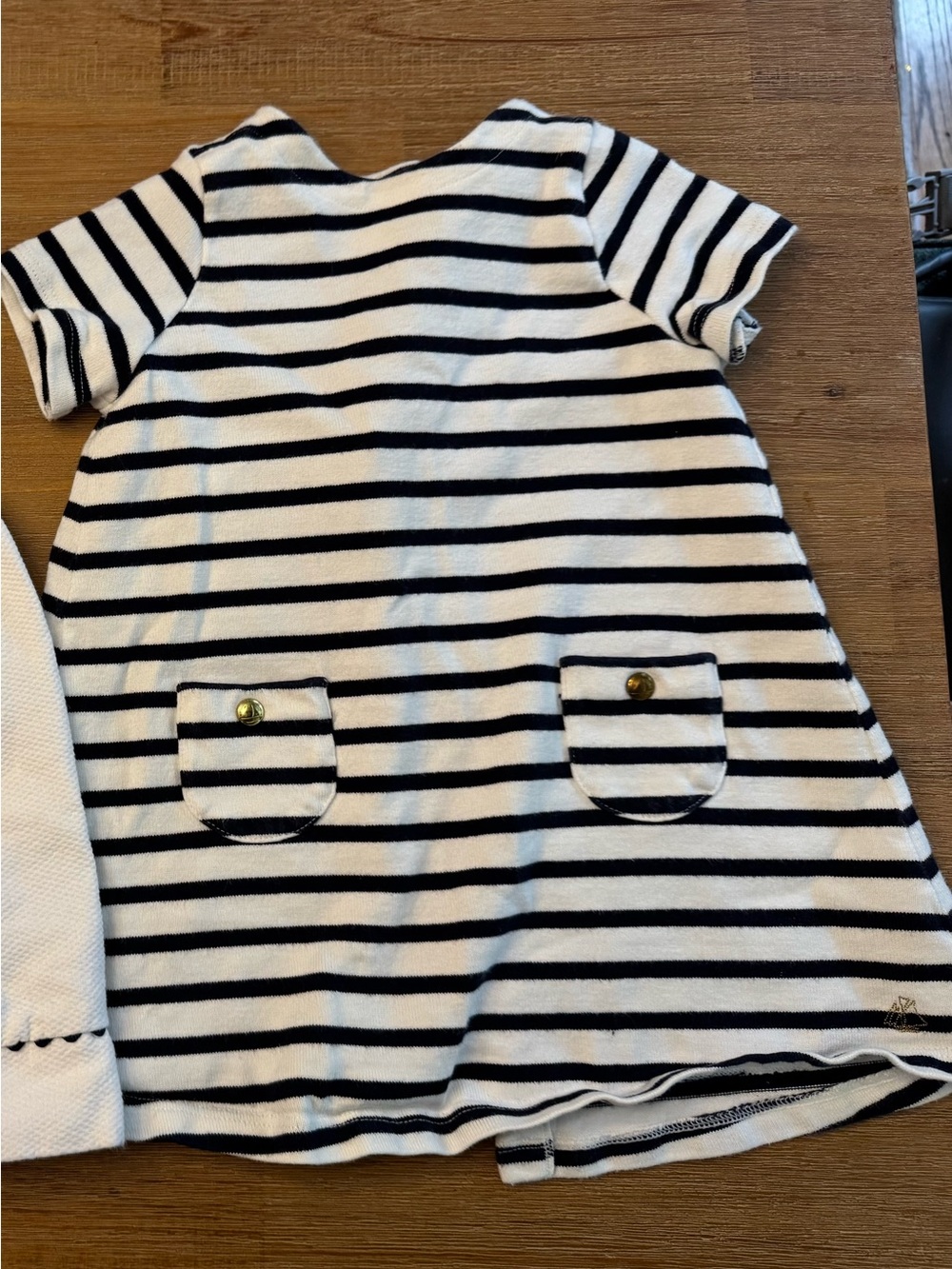 Petit Bateau Navy and White Striped Cotton Dress
